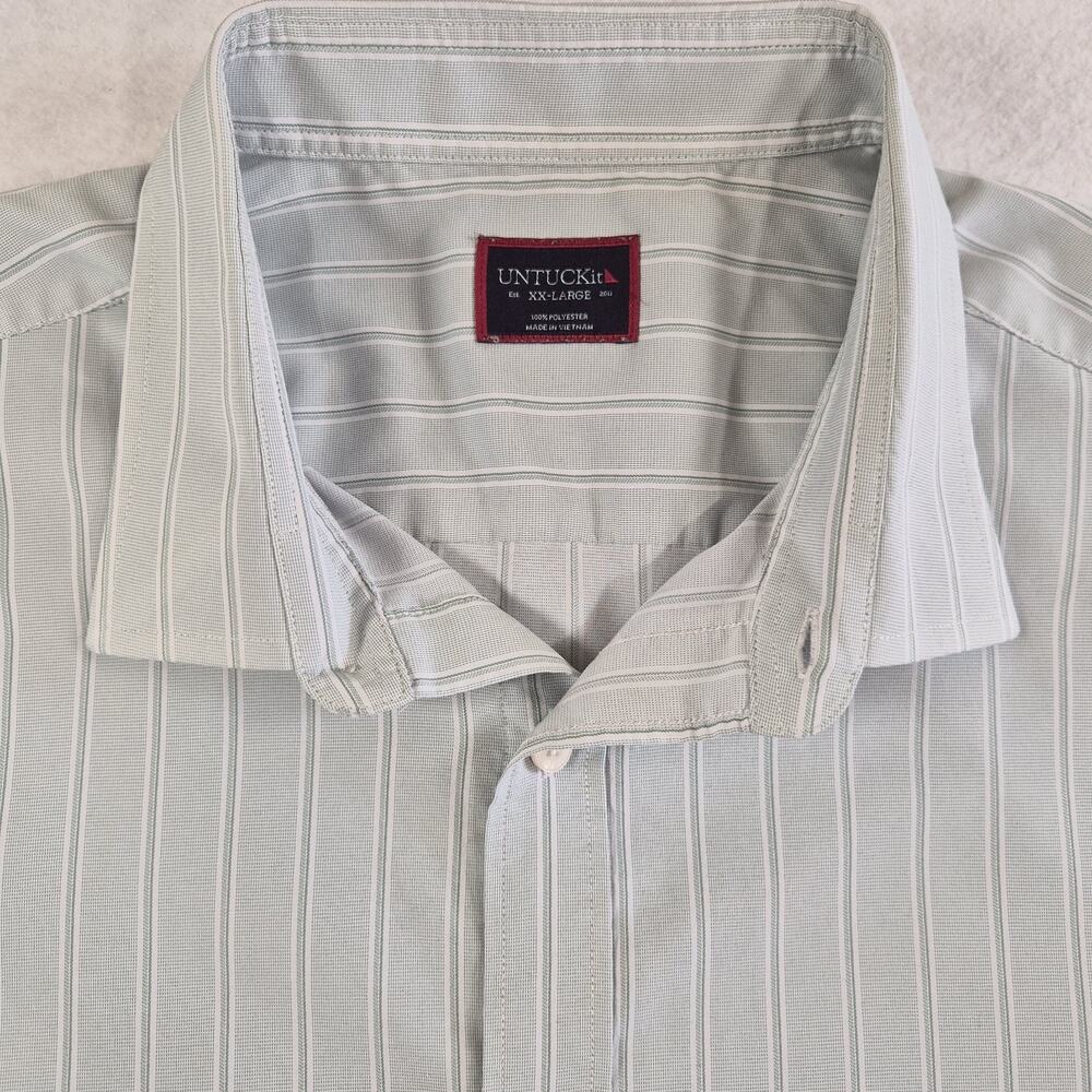 UNTUCKit Men's Green/White Striped Short Sleeve Button-Up Shirt XXL